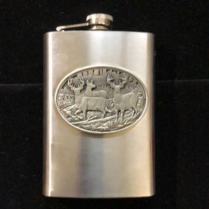 Heritage Pewter 8oz Stainless Steel w/ Fine Pewter Cast WhiteTail Deer Flask NWT